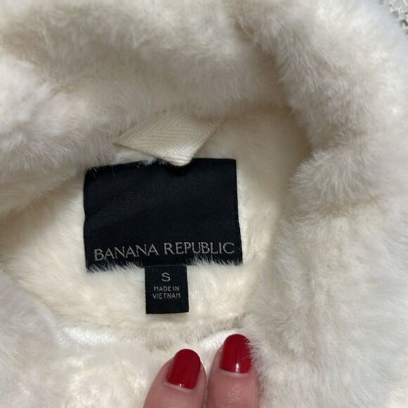 Banana Republic ivory fuzzy teddy bear fur trucker jacket small s button front - Picture 6 of 9